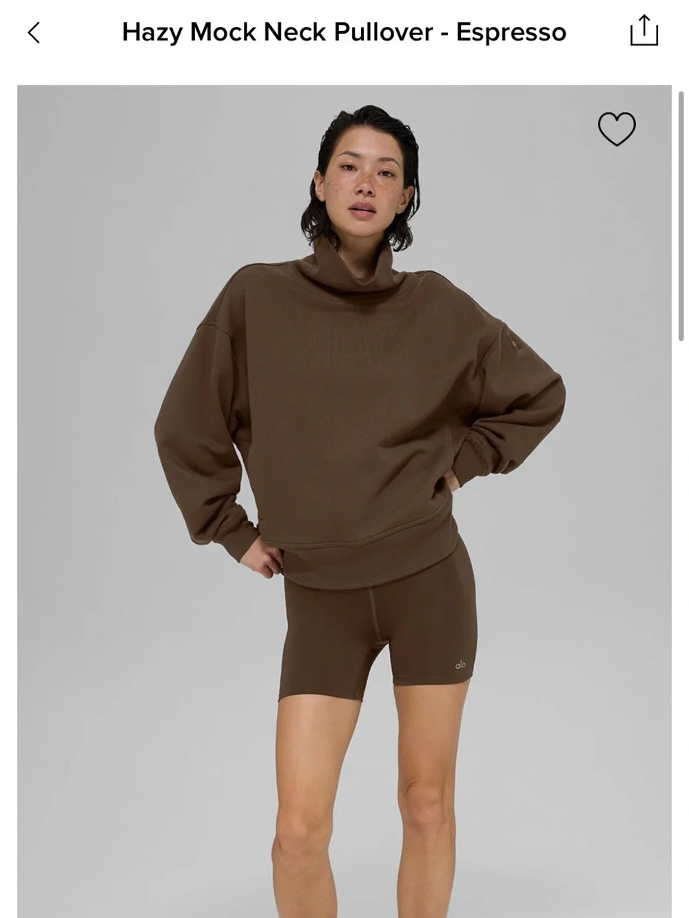 ALO Yoga Hazy Mock Neck Pullover in Espresso Brown